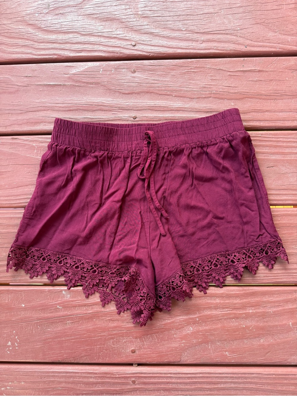 Forever 21 Lace-Trim Drawstring Shorts - Wine